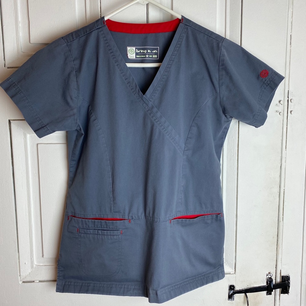 Bring It On Women’s mock wrap solid scrub top
